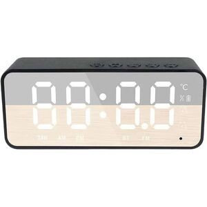 Lifetechs Digital Alarm Clock Bluetooth Speaker LED Mirror Display Black